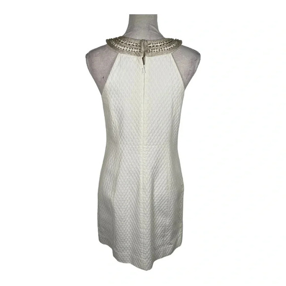 Lilly Pulitzer Adelina White Dress Gold Beaded Neckline sz 4 - Picture 4 of 10